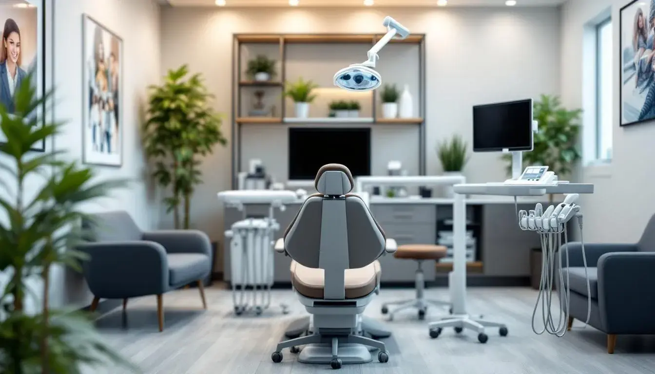 The image depicts a modern dental office interior featuring comfortable seating and advanced dental technology, creating a welcoming environment for patients. This space reflects a commitment to comprehensive dental care, ensuring a stress-free experience for individuals and families seeking dental services in Guelph.