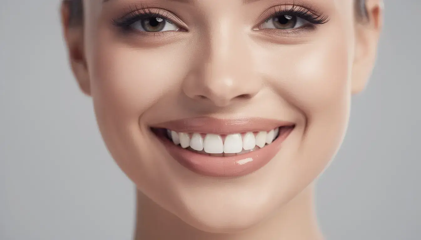 Close-up of a smiling young woman with bright white teeth